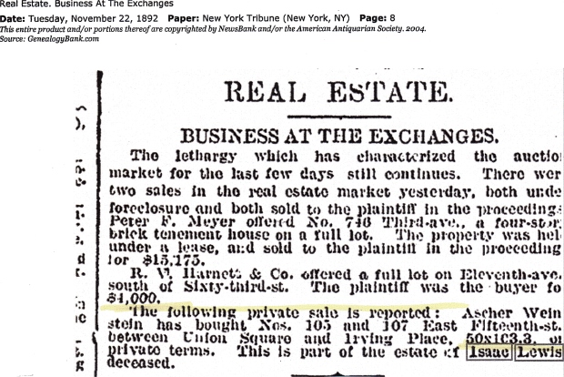 Real Estate, Business at the Exchanges.  Printed in the New York Tribune on Tuesday, November 22, 1892.